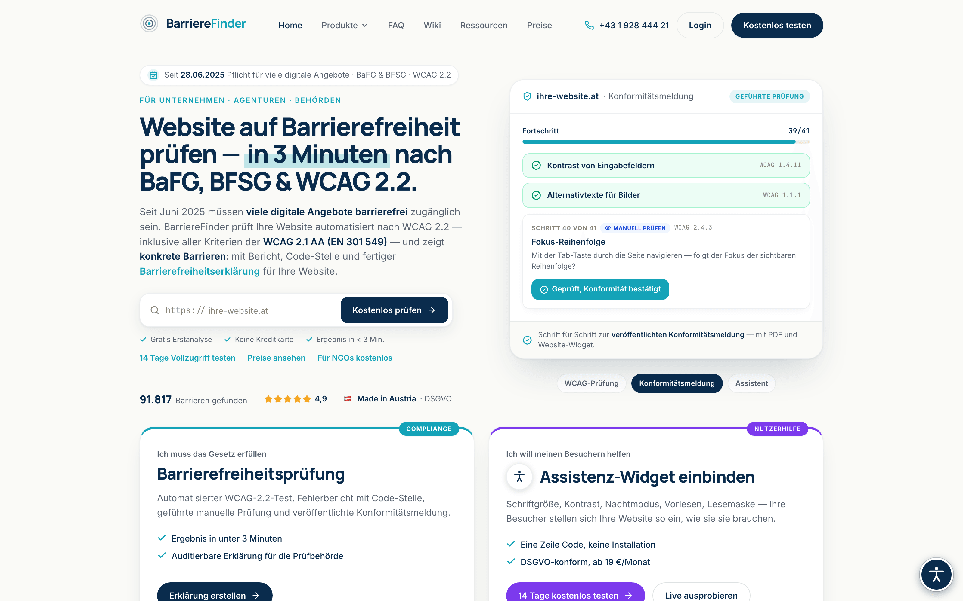 Screenshot BarriereFinder – Prüfung der Web-Barrierefreiheit