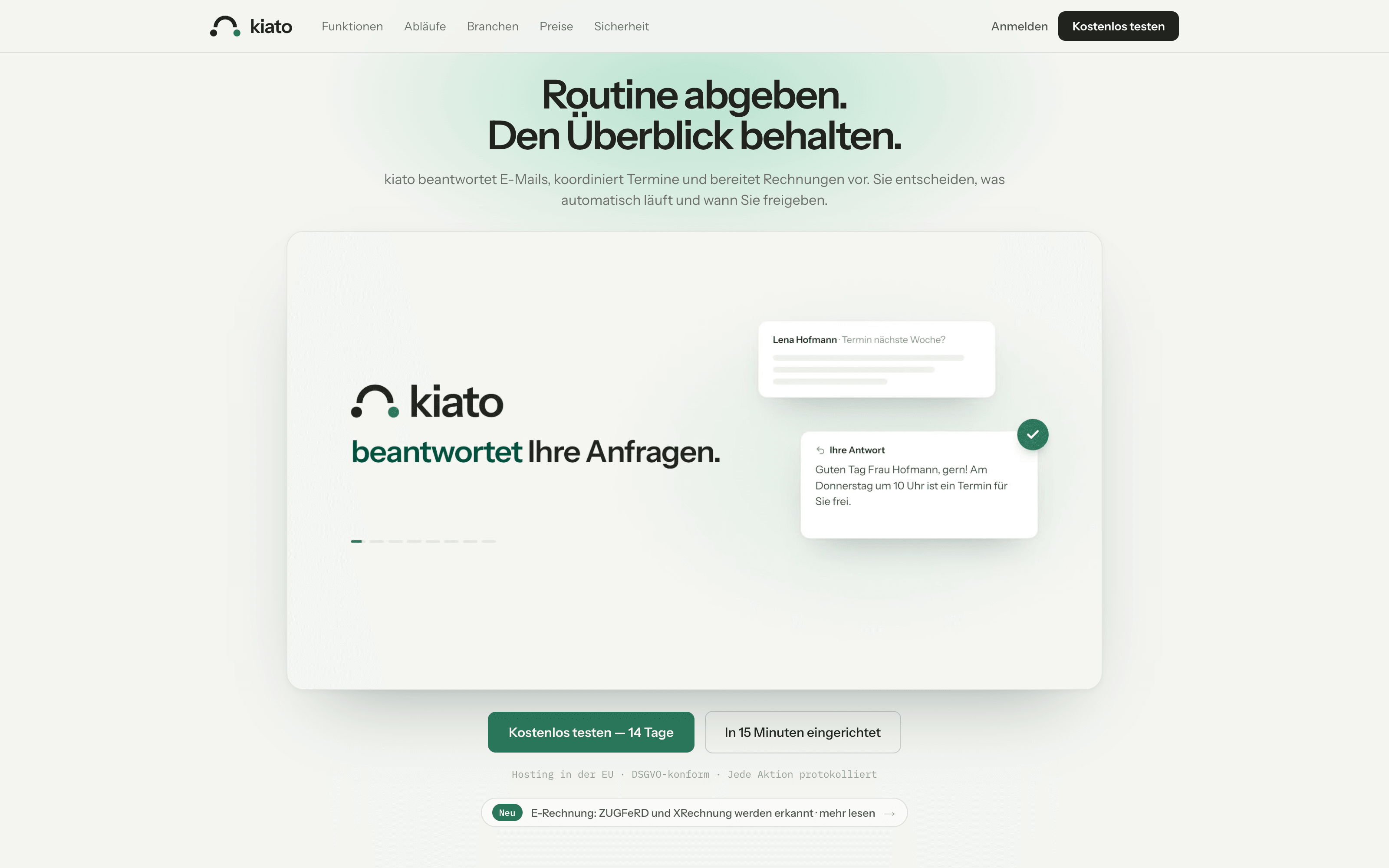 Screenshot kiato.at – KI-Assistent für das E-Mail-Postfach